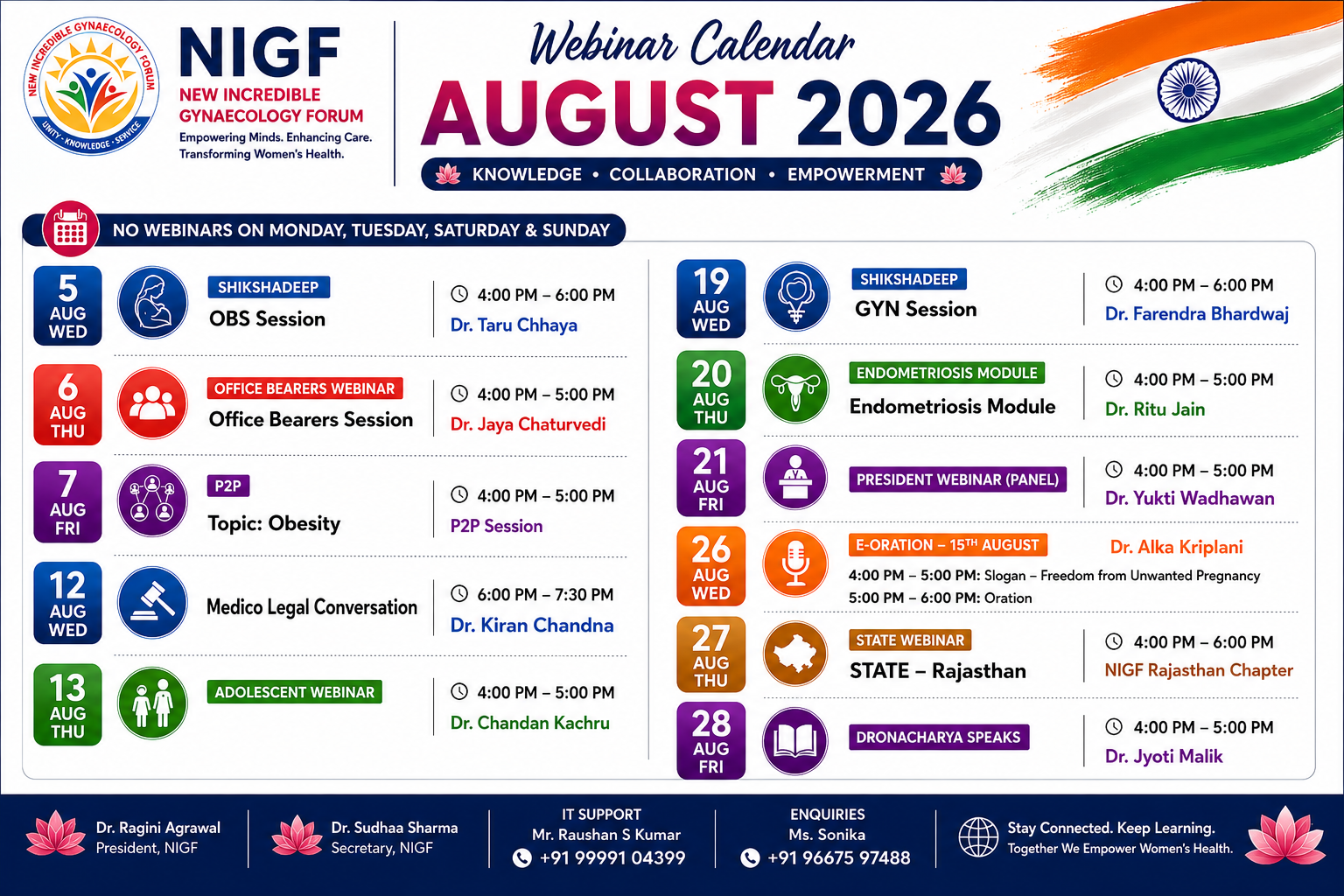 August Month Webinar schedule